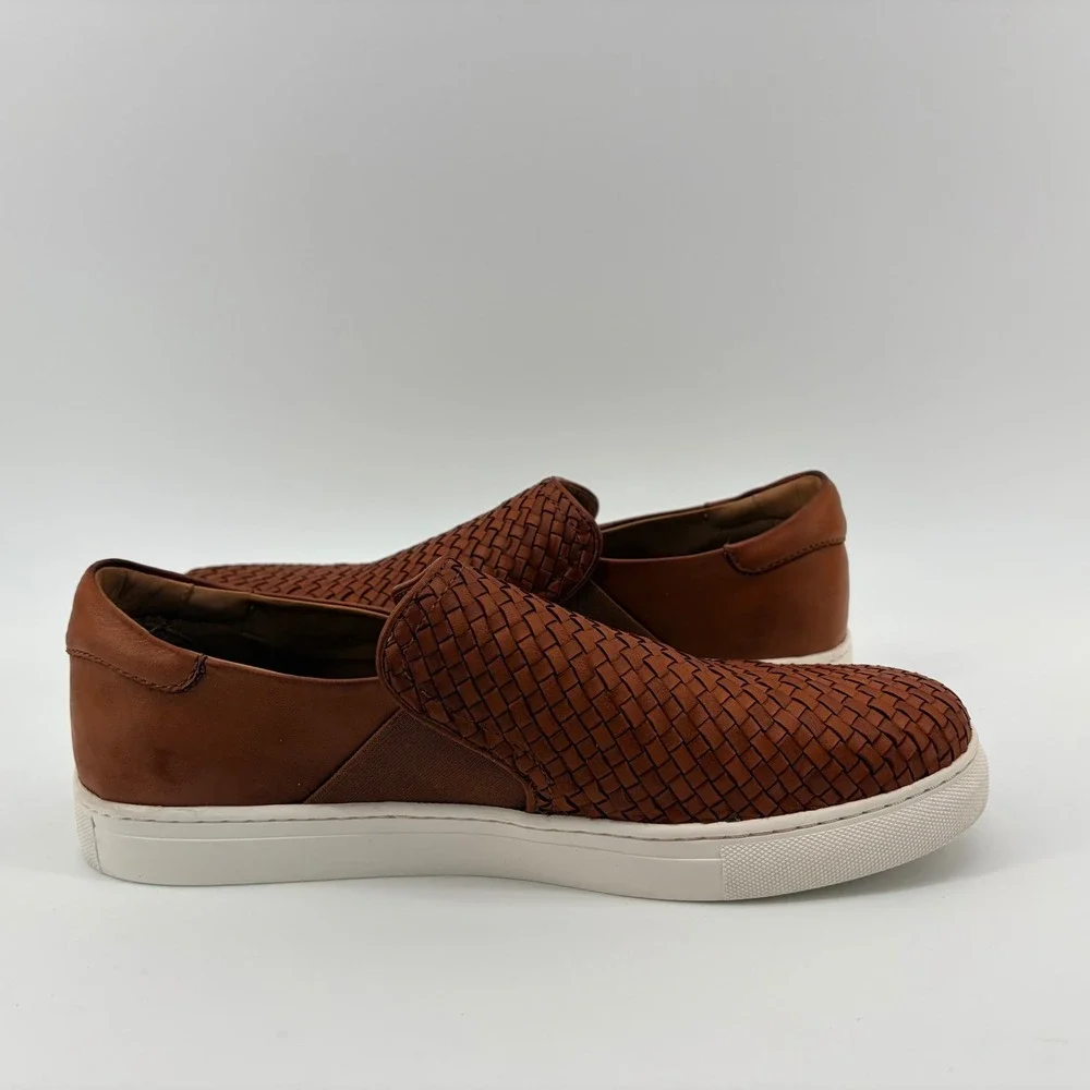 Trask Riley Tan Woven Leather Slip On Sneaker 10.5 M Brown Braided Mens 30-1966